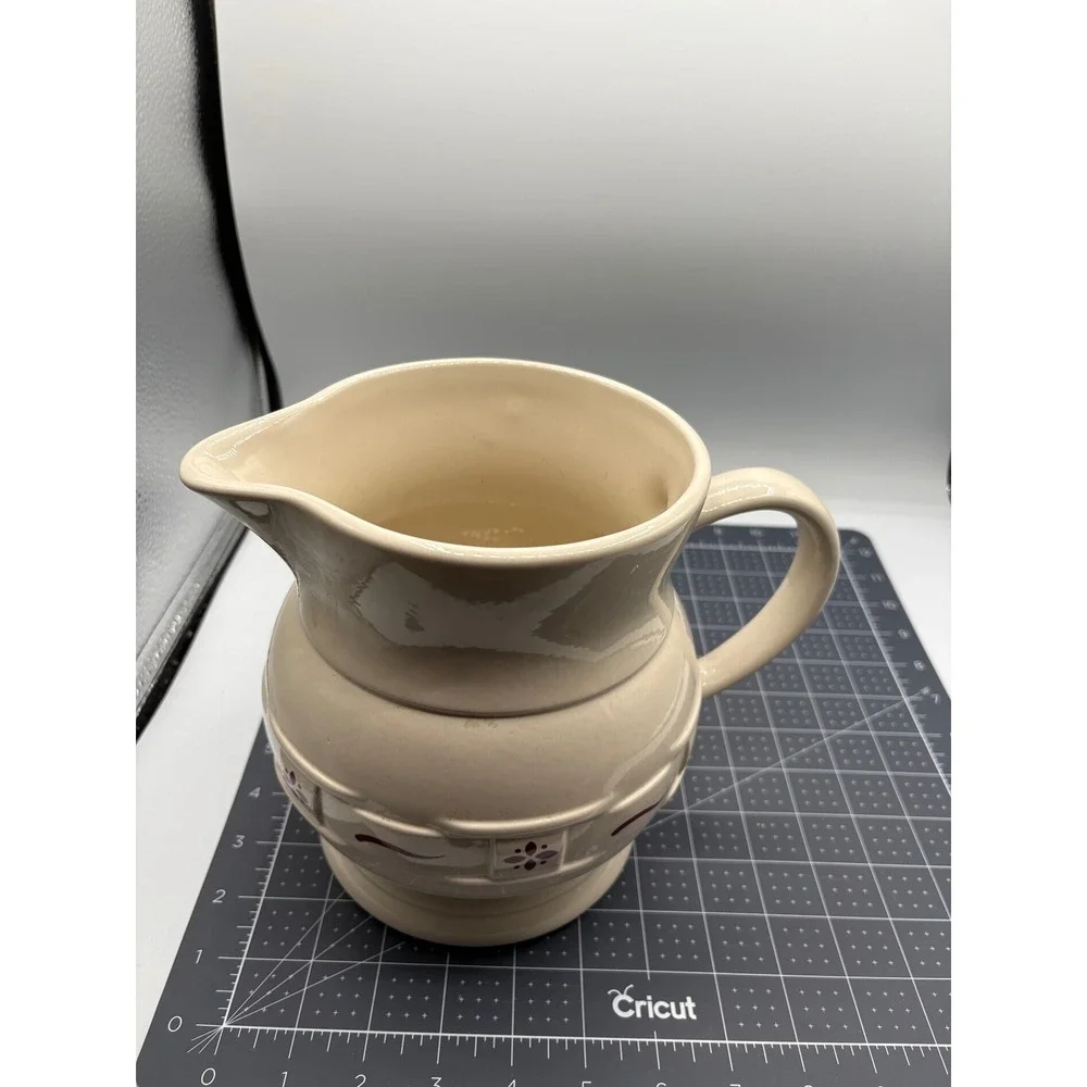 Longaberger Pottery Traditions Heritage Red Pitcher Ivory Stoneware 64 oz USA